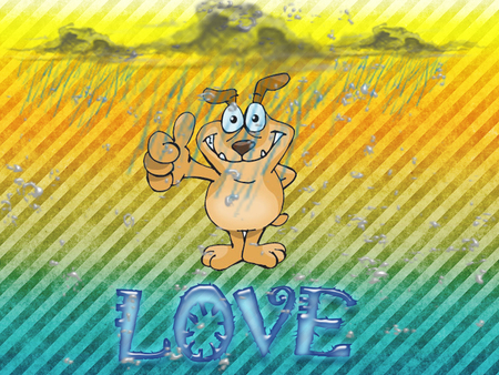 WET LOVE - love, yellow, cartoon, rain