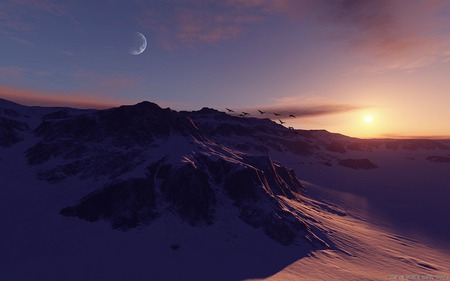 Winter in mountain - winter, sunset, mountain, snow