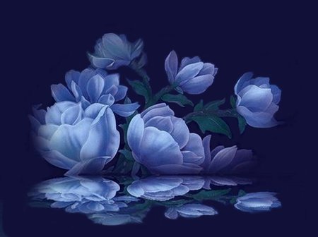 BLUE REFLECTION - reflections, flowers, fairy, blue