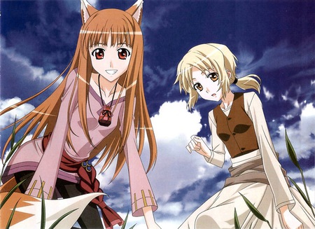 Spice and Sky - wolf, girls, fox, sky, spice and wolf, anime