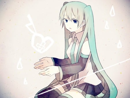 Hatsune Miku - aqua, hot, thighhighs, music, anime girl, white, art, cool, aqua eyes, artistic, hatsune miku, skirt, sexy, song, original, vocaloids, program, vocaloid, beautiful, uniform, diva, nice, beauty, twintail, singer, aqua hair, black, virtual, painting, pretty, idol, anime, miku, cute, girl, drawing, cg, hatsune, tie, digital, awesome