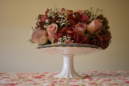 still life - flowers, still life, vintage, cake stand