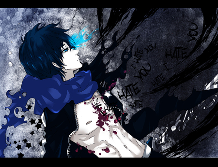 vocaloid - sleep, blue eyes, black, black hair, kaito