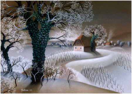 Josip Falica - josip falica, winter, house, painting, snow, art