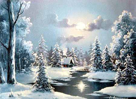 Г.Аванесов - winter, sunset, pond, painting, snow, lake, art, tree