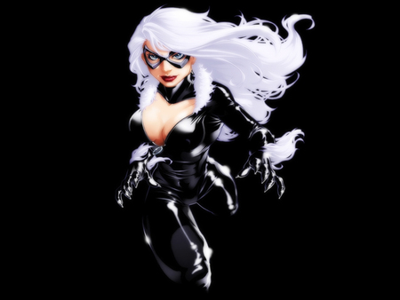 Black Cat - black cat, claws, big breasts, sexy, hot, female, comics, white hair, marvel