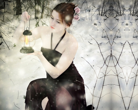 winter light - winter, season, girl, cg