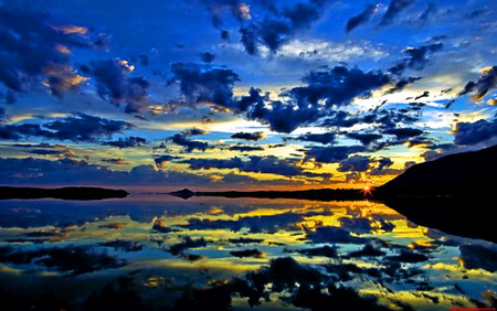 Where one begins - sunset, water, evening, color, dark clouds, reflection