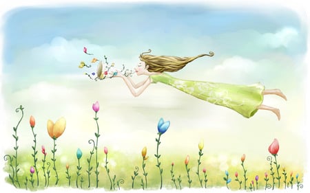 flying - flying, cartoon, art, garden