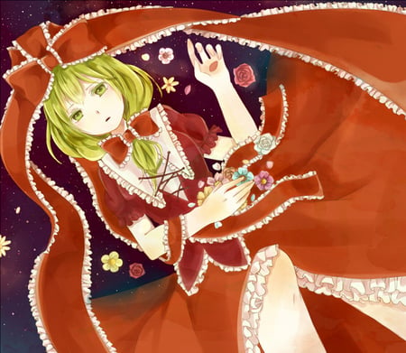 Hina - touhou, girl, game, video game, anime, ribbon, green hair, kagiyama hina