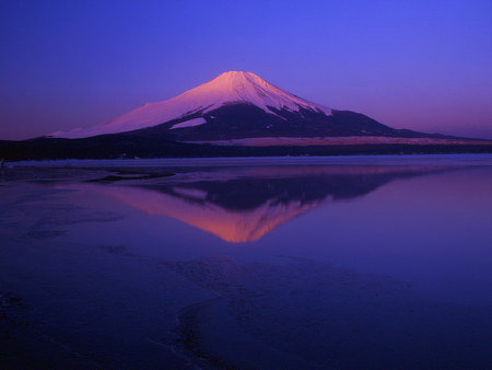 Fujisun - sky, mountain, landscape, fuji, water, asian, nature, japan, reflection, blue, beautiful, velvet