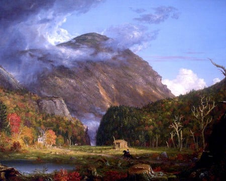 Nature painting - river, nature, painting, cloud, art, mountain