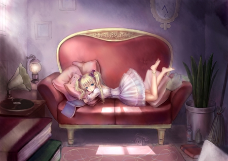 Time to relax - pretty, anime girl, beautiful, hot, dress, girl, couch, beauty, tagme, stunning, cute, sexy