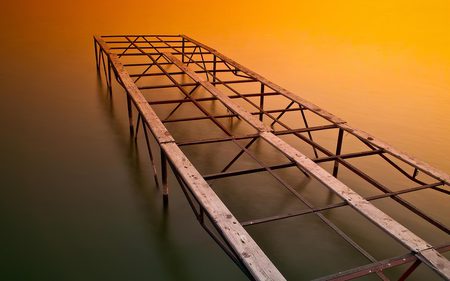 Unfinished Pier - lake, board, pier, water, sunset