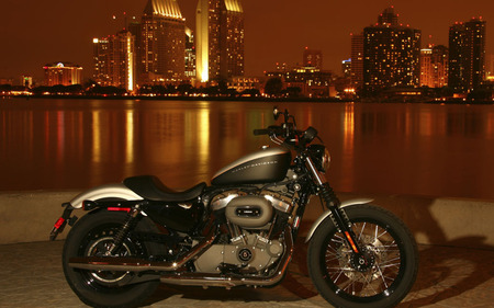 Harley Davidson - motorcycle, water, harley, motor, city, night