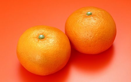 Two oranges - orange, table, centre-piece, shadow