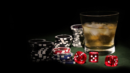 Casino - dice, drink, abstract, glass, 3d, chips, ice cube, casino