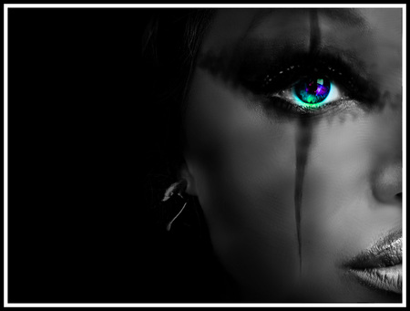 kaleidoskope eyes..  the doll faced girl - woman, lips, female, make up, eyes, fantasy, gothic, weird, amazing, silver, ugly, monochrome, dark, cute, cyber, rainbow, girl, earing, young, doll, colour, blue, dolphin