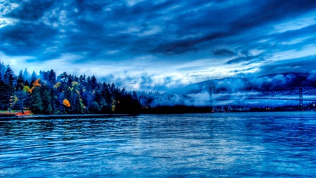 Beautiful Scenery  - beutiful, sky, trees, clouds, blue, photoshop, water, sea