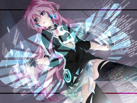 Megurine Luka - aqua, headset, thighhighs, music, anime girl, stockings, zexon, art, cool, aqua eyes, artistic, skirt, song, vocaloids, program, vocaloid, pink, beautiful, uniform, diva, beauty, nice, twintail, singer, bvb, gothic, black, virtual, pretty, megurine luka, idol, anime, cute, megurine, luka, girl, pink hair, cg, microphone, headphones, blue, tie, awesome, digital