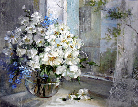 ÐžÐºÑÐ°Ð½Ð° ÐšÑ€Ð°Ð²Ñ‡ÐµÐ½ÐºÐ¾. Ð‘ÐµÐ»Ñ‹Ð¹ Ð±ÑƒÐºÐµÑ‚ - painting, art, still life, vase, flower