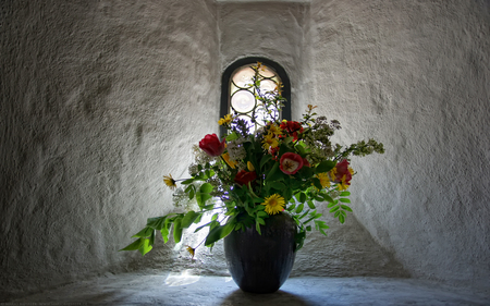 Lovely Bouquet(Flower Field) - flower field, flowers, lovely, bouquet, window, spring, colours, still life