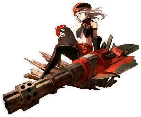 God Eater - hat, school uniform, anime, sit, girl, machine gun, thigh highs