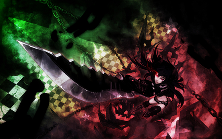 Black Gold Saw - black rock shooter, anime, boots, wepon, chain, girl, big sword, black gold saw