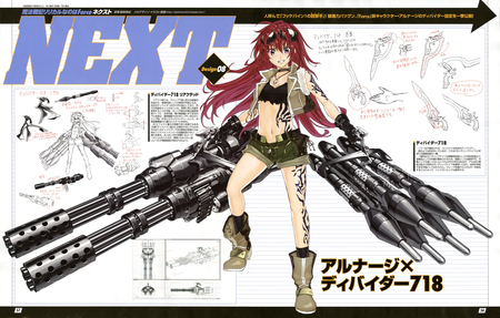 Anime Girl - rockets, gun, machin gun, girl, long hair, boots, red hair, tatoo, anie, cute