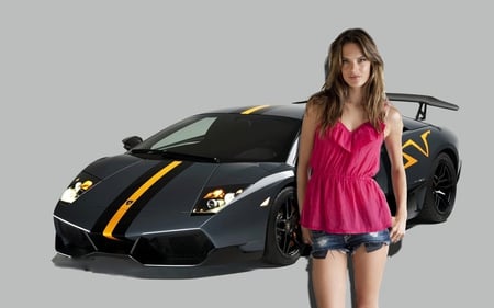 Lamborghini murchialago and alessandra ambrosio - murchialago, victorias secret model, angle, lamborghini, sv, alessandra ambrosio