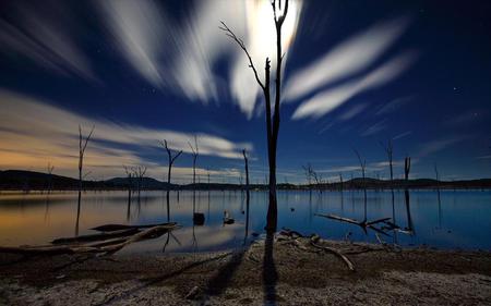 lonely sunset - nature, blue, clouds, sunset, rivers