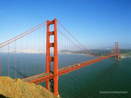 Golden Gate Bridge San Francisco - ocean, water, span, bay, view, golden gate, blue, orange, spectacular, bridge