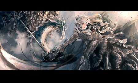 Wounded - blood, pretty, abstract, beautiful, dress, girl, sword, city, arrow, battle, fantasy, dragon, archlich, woman, wound