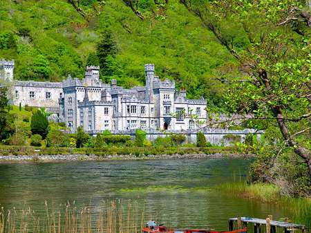 Kylemore Abbey, Ireland - kylemore, trees, water, monument, lovely, abbey, ireland, architecture, fores, places, background, lake