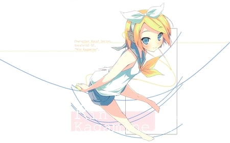 Kagamine Rin - blushing, anime girl, vocaloid, beautiful, hot, blush, blonde hair, beauty, white, blue hair, cute, vocaloids, sexy