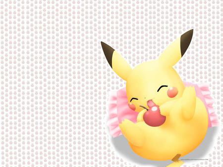 A little snack - pokemon, cute, apple, pikachu