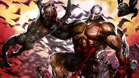 Splatterhouse - creature, blood, destruction, mask, red, destroy, skull