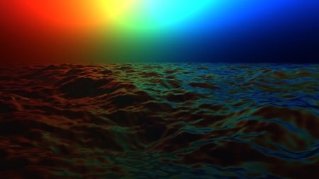 Rainbow At Sea - water, yellow, blue, sea, orange, rainbow, lighten, red, green, indigo, violet