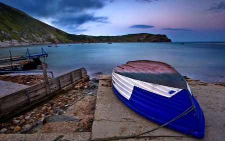 No Fishing Today - lake, sky, mooring, boats, cliff, water, rocks, still, anchor, clouds, boat