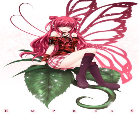 Butterfly Rose - beauty, sexy, female, anime girl, rose, red hair, ameto, beatmania, butterfly, cool