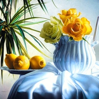 Still life -yellow roses and lemons