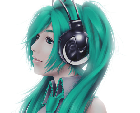 green haired girl - girl, pretty, anime, music, sweet