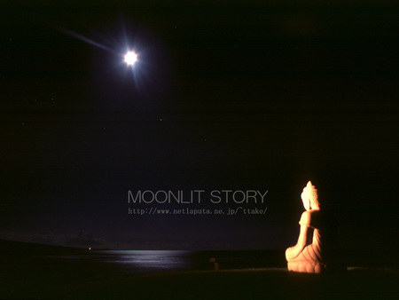 Meditation under the Moon - moon, hawaii, ocean, buddhism