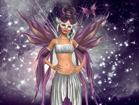 MASKED FAIRY - masked, female, purple, silver, wings, fairy