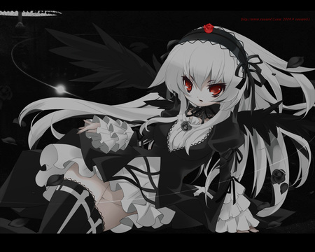 rozen maiden - angel dark, black dress, suigintou, red eyes