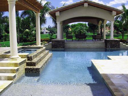 Pool - sky, pool, gazebo, trees, abstract