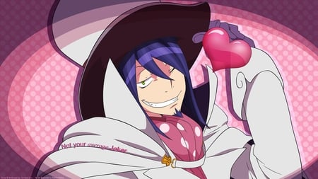 Not your average Joker - hat, anime, heart, wjite, guy, joker, cool, pink, long hair, smile, blue hair