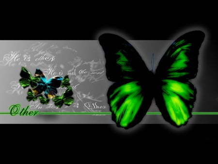 green butterfly - green, butterfly, abstract, 3d