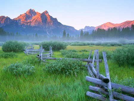 landscape - nature, landscape, field, mountains, fence