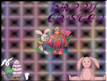 3D Easter - easter, flowers, rabbits, holidays, eggs